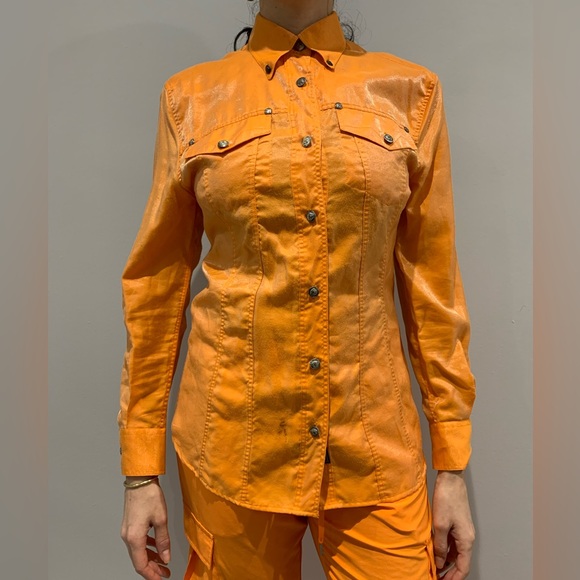 VINTAGE VERSACE ORANGE BLOUSE - Picture 2 of 12